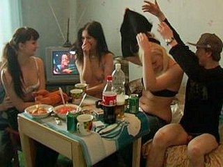 Party Hardcore : two girls plunging into hot blow and fuck with three studs!